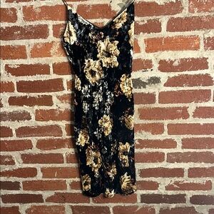 Floral Black and Gold velour bodycon mini Dress